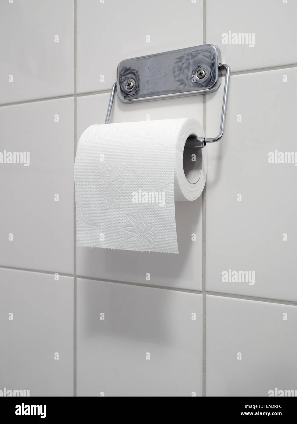 Rouleau de papier toilettes sur support de métal Banque D'Images