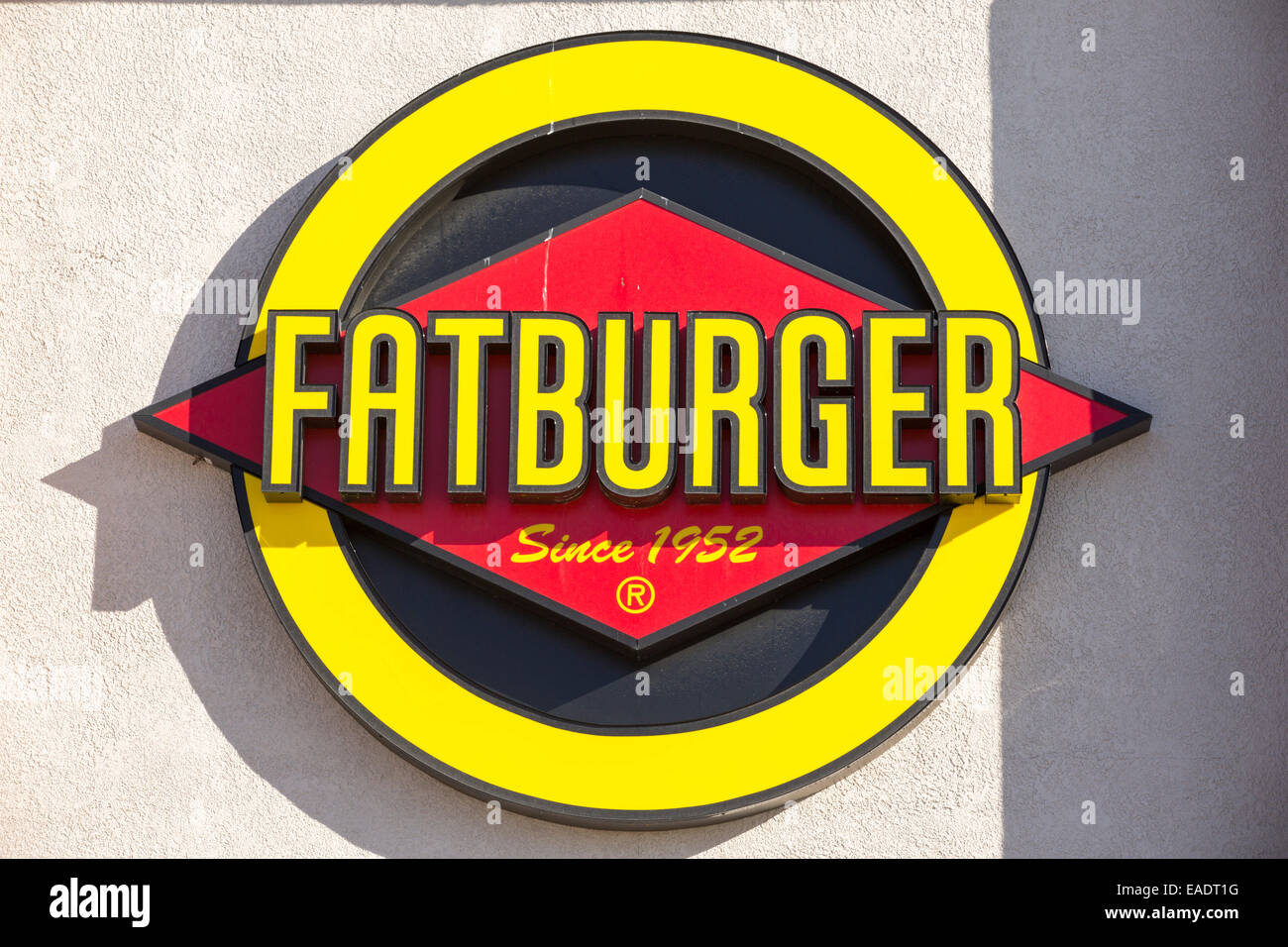 Une sortie de fatburger Baker en Californie, USA, semble résumer l'attitude des Américains à l'alimentation. Banque D'Images