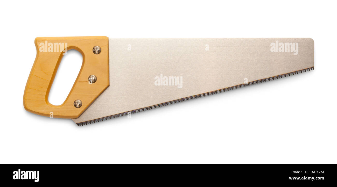 Petite scie à bois métal isolé sur fond blanc. Banque D'Images