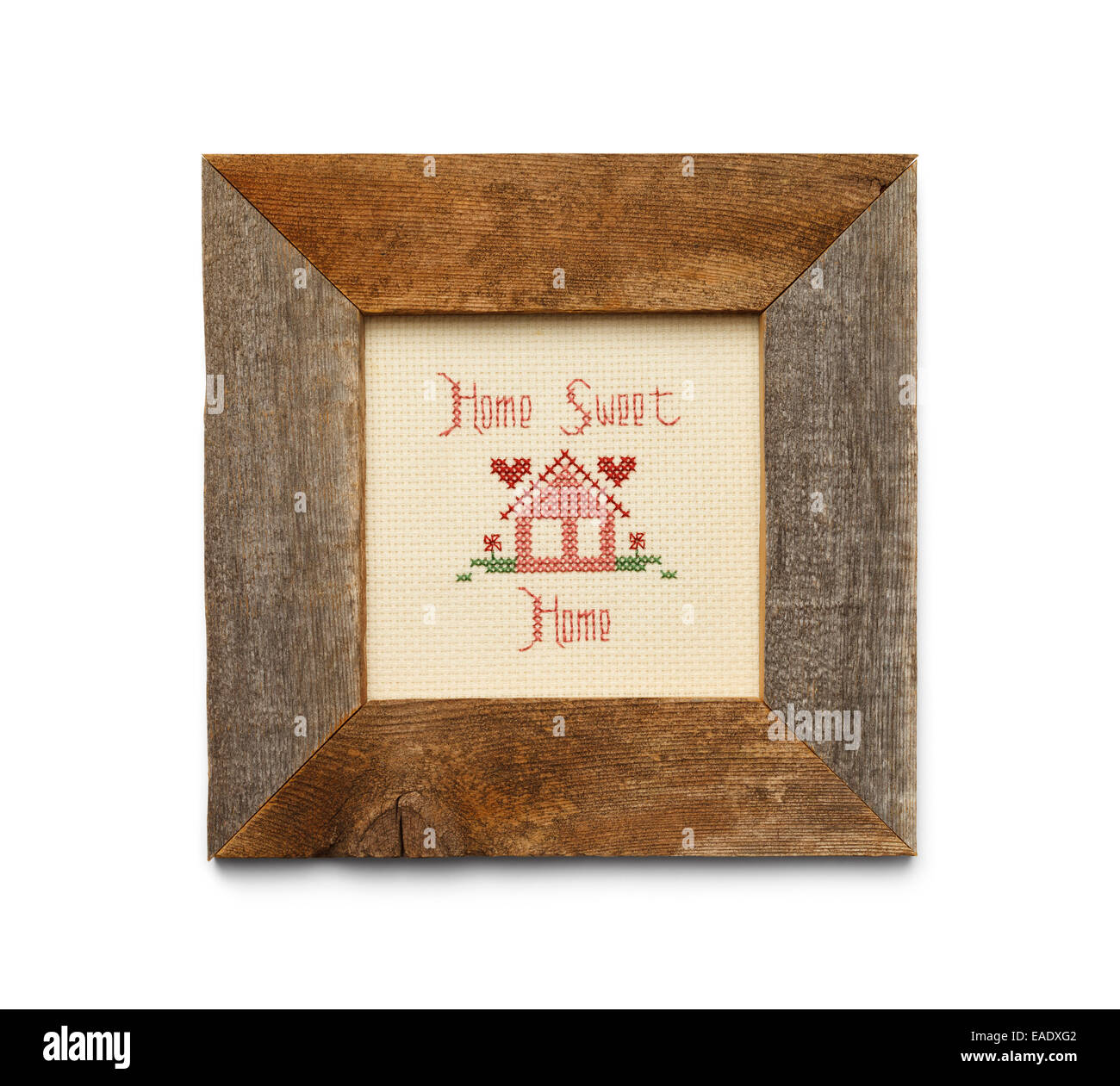 Home Sweet Home de croix en bois carré isolé sur fond blanc. Banque D'Images
