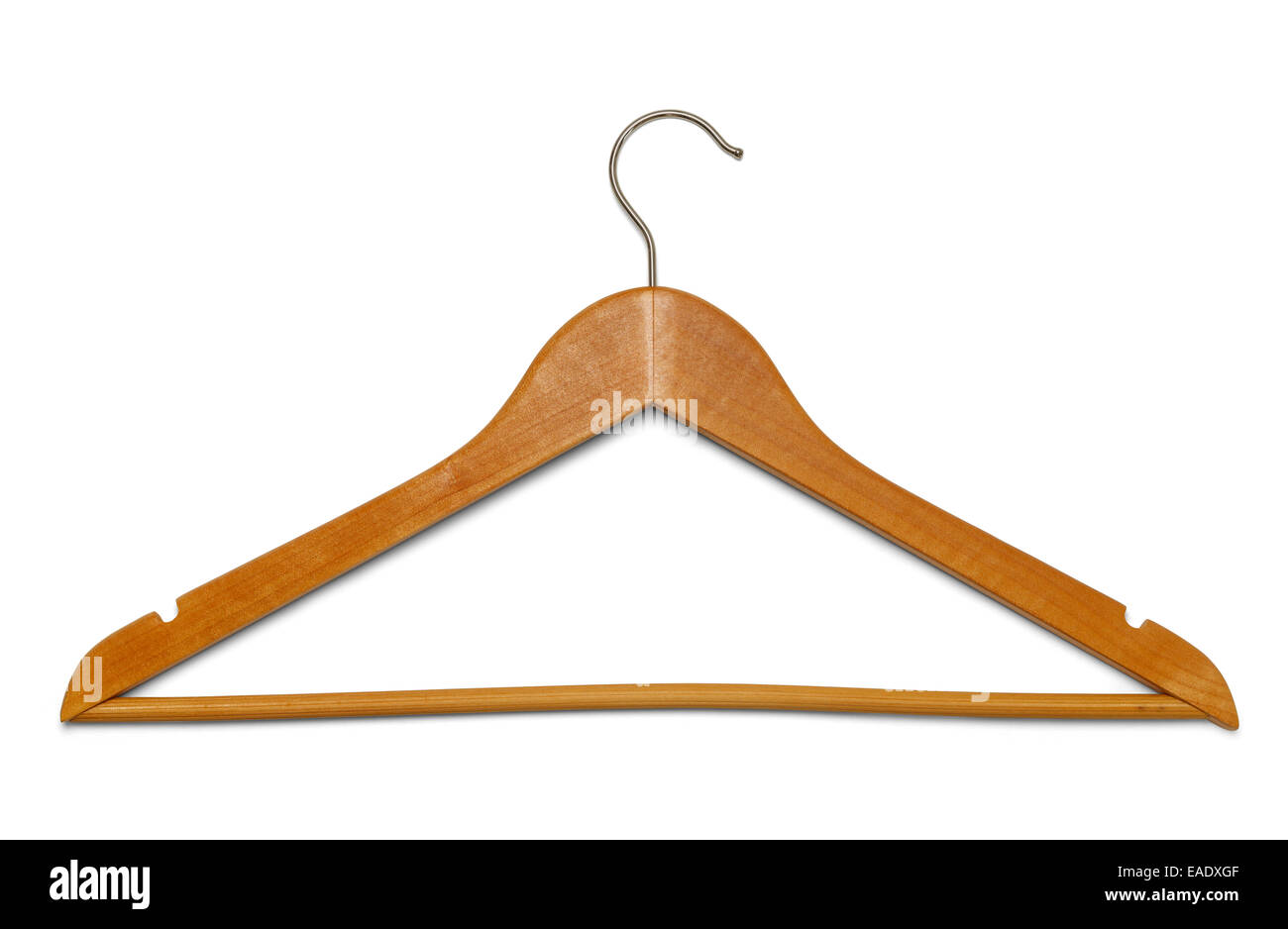 Cintre en bois brun isolé sur fond blanc. Banque D'Images