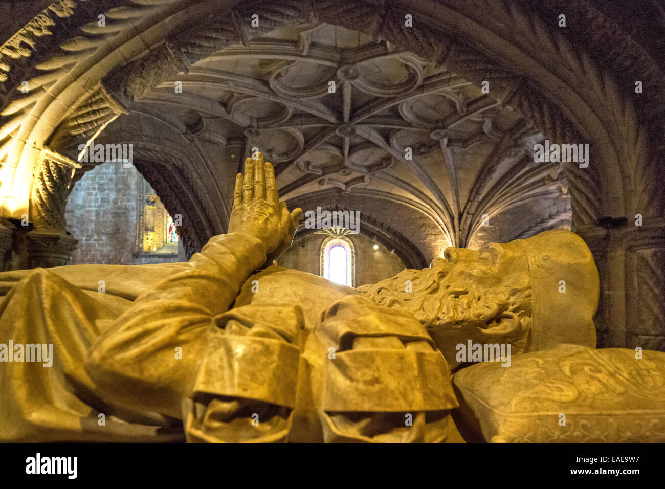 Tombe de l'explorateur Vasco da Gama, Mosteiro dos Jerónimos, Monastère des Hiéronymites, Site du patrimoine culturel mondial de l'UNESCO, Belém Banque D'Images