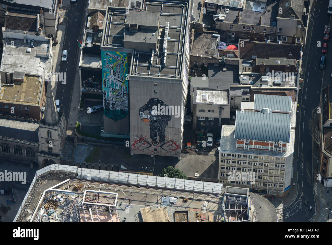 Un gros plan vue aérienne de l'art de rue dans le centre de Bristol Banque D'Images