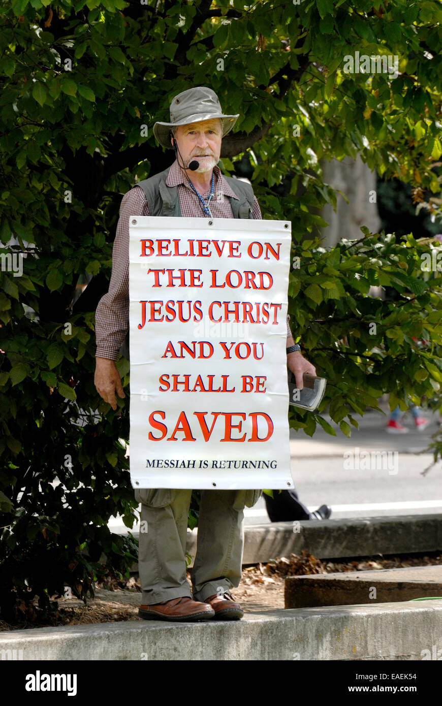 Westminster, Londres, Angleterre, Royaume-Uni. Manifestant religieux contre l'action contre la Syrie. 29 août 2013, Londres. Banque D'Images