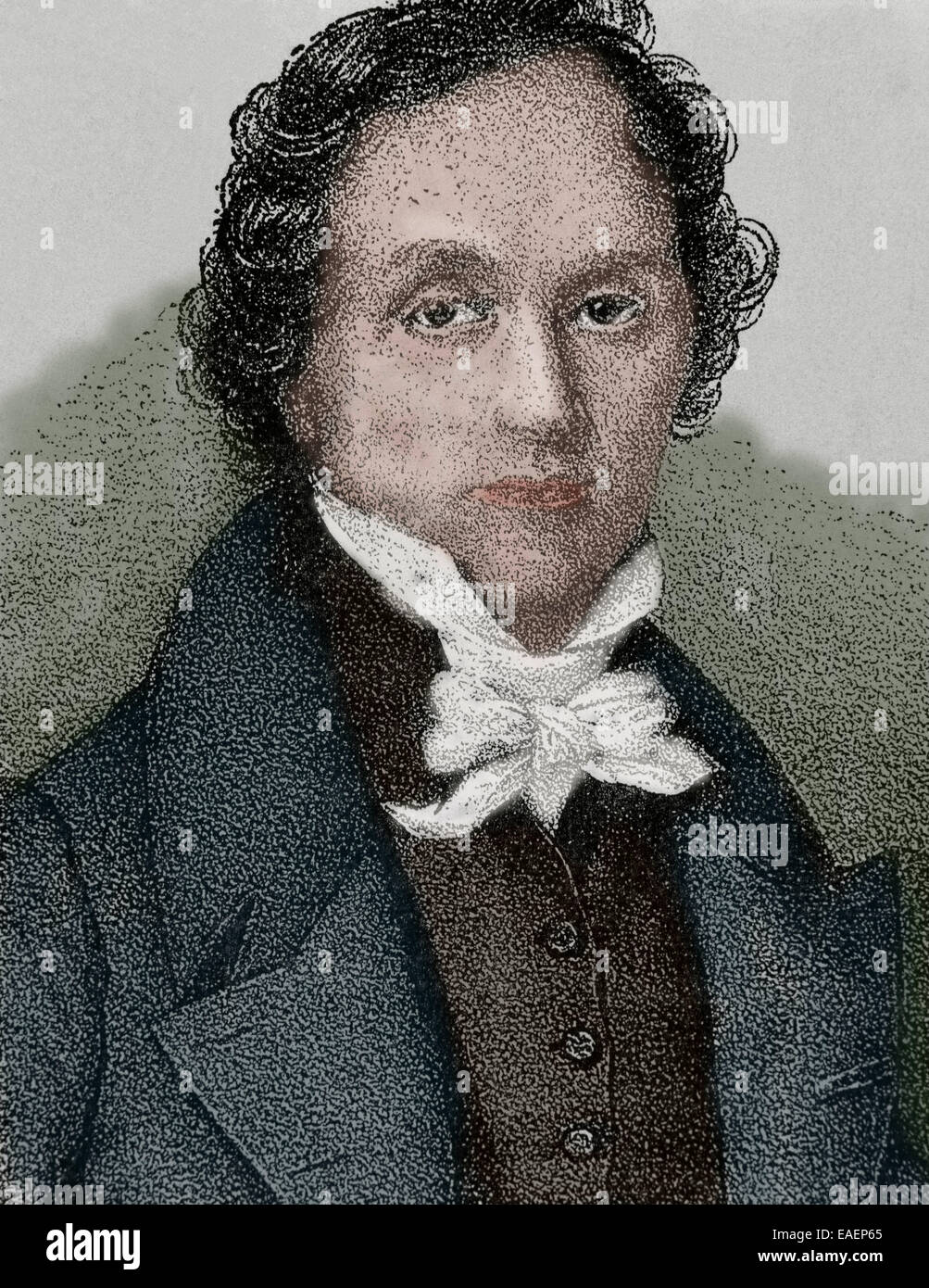 Casimir Delavigne (1793-1843). Poète et dramaturge français. Gravure en couleur. Banque D'Images