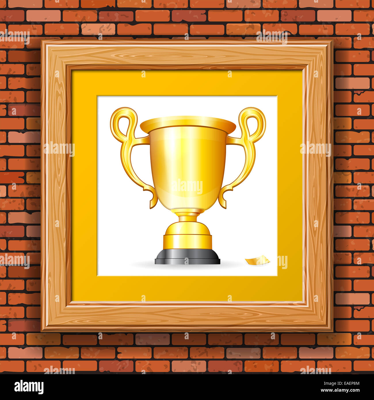 Mur de briques avec remise du Prix d'or dans cadre en bois. illustration. Banque D'Images