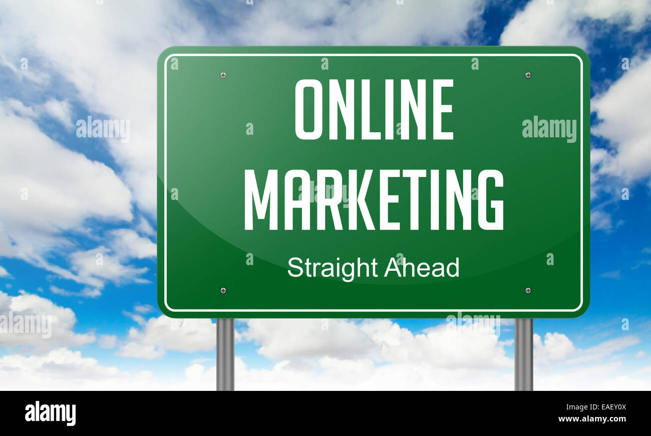 Marketing en ligne sur la route panneau. Banque D'Images