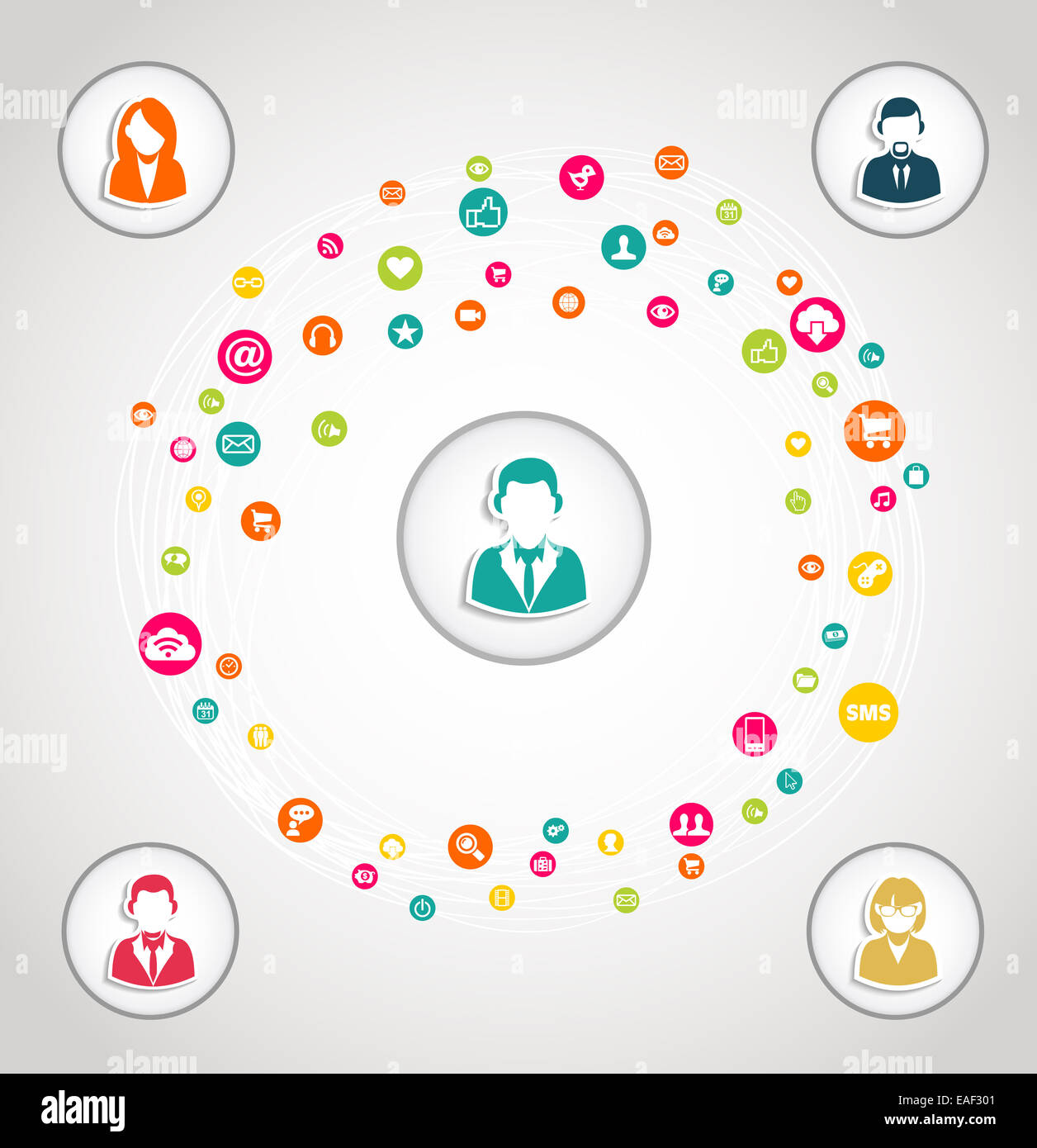 Schéma d'équipe médias sociaux concept illustration. Fichier vectoriel EPS10 avec la transparence des couches. Banque D'Images