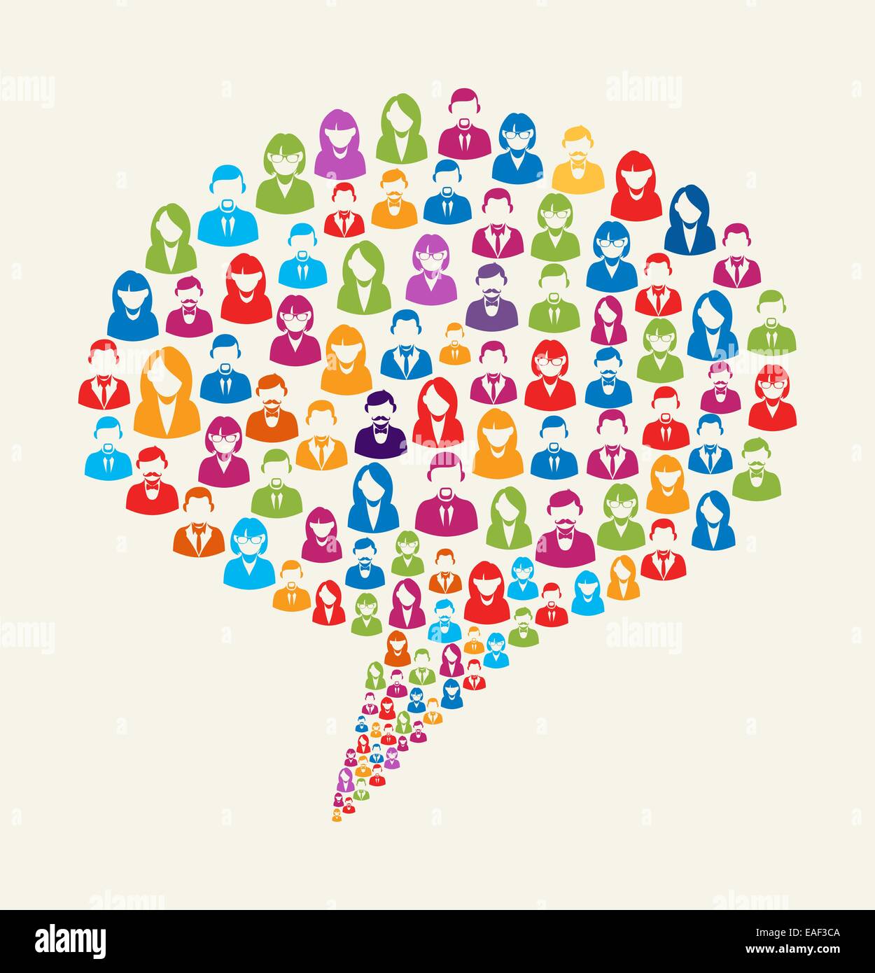 Médias sociaux icônes colorées de l'utilisateur de texture à parler de la forme de la bulle d'arrière-plan de composition. Fichier vectoriel EPS10 avec couches de transparence Banque D'Images