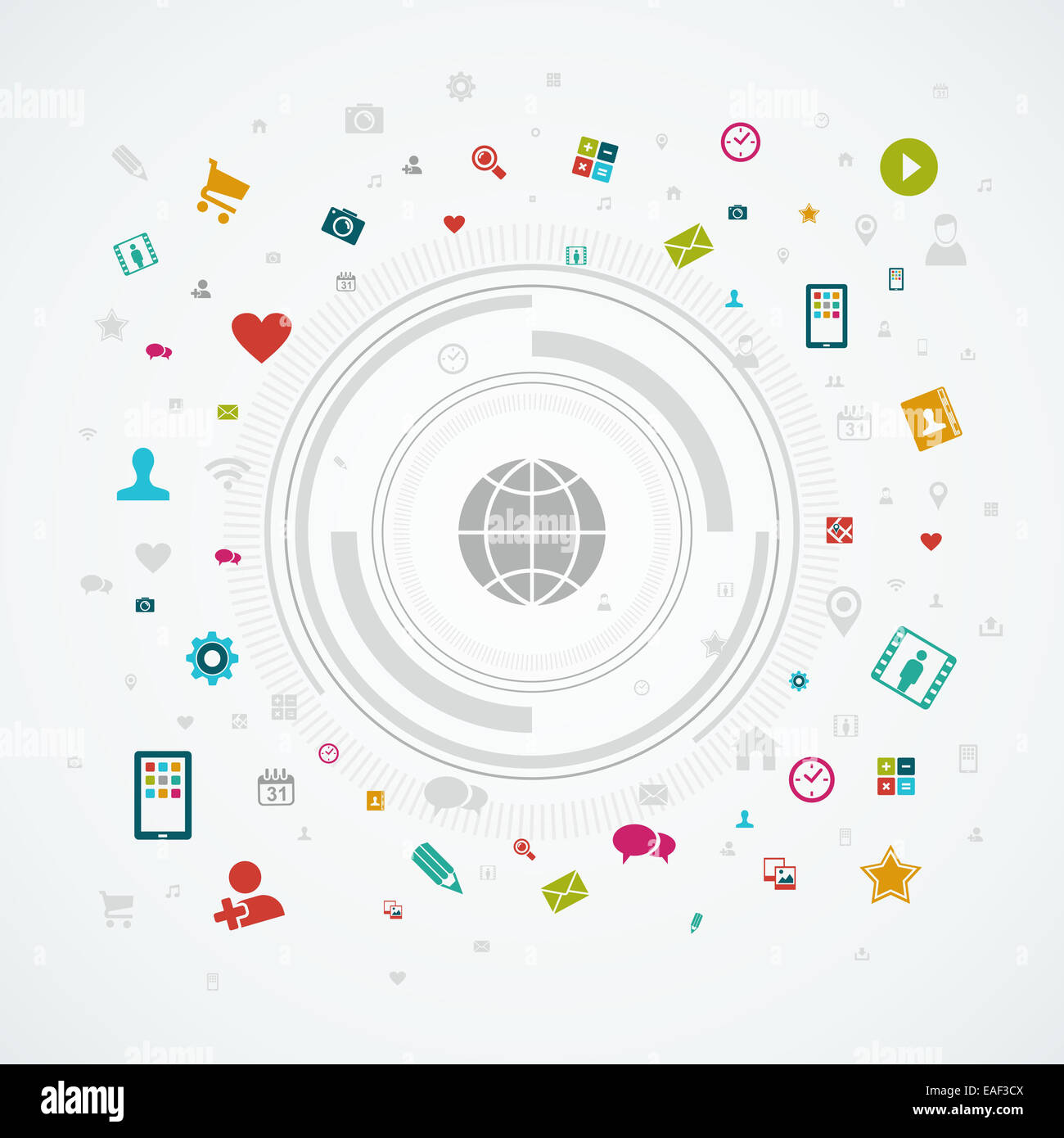 Social media network world concept. L'icône App cercle splash illustration. Fichier vectoriel EPS10 organisé en couches pour l'édition facile. Banque D'Images