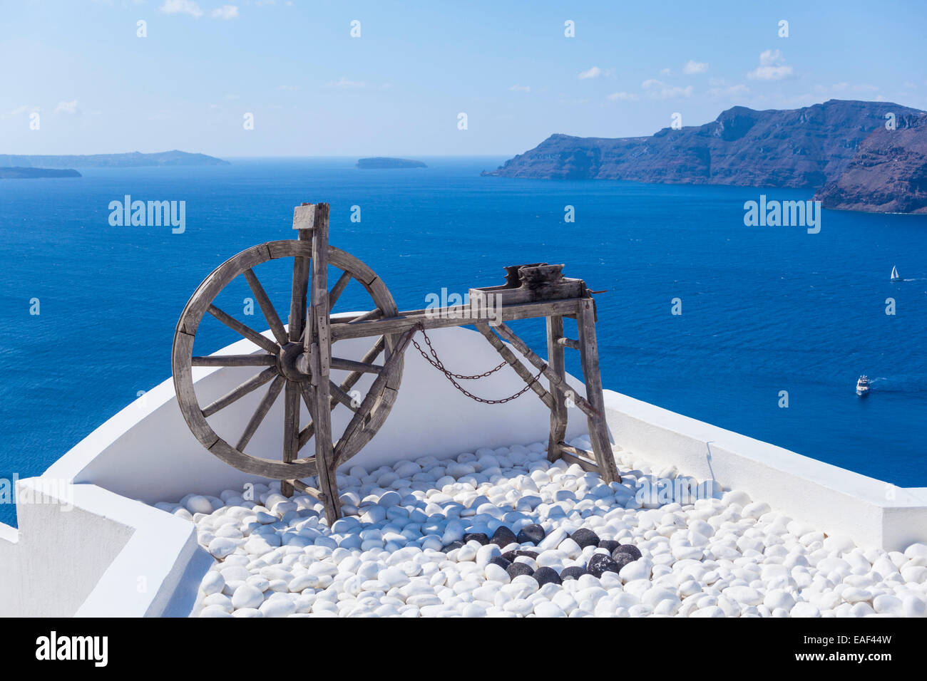 Rouet traditionnel, Oia, Santorin, Santorini, Cyclades, îles grecques, Grèce, Union européenne, Europe Banque D'Images
