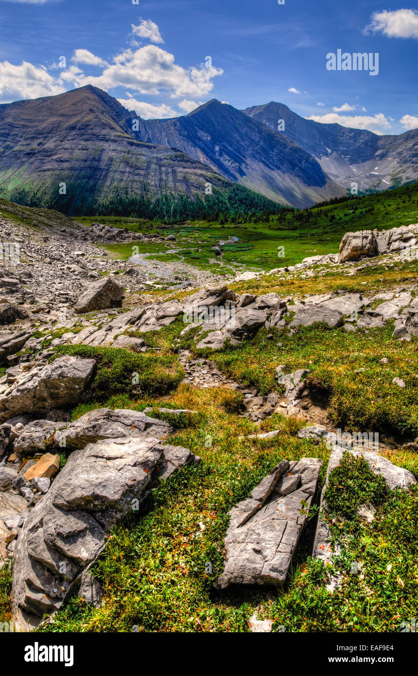 Randonnées en montagne l'été pittoresques paysages de Ptarmigan Cirque, parc provincial Peter Lougheed de Kananaskis Alberta Canada Banque D'Images