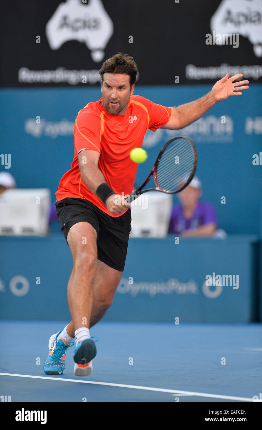 Sydney, Australie. 17 Jan, 2015. Patrick Rafter (AUS) en action contre John McEnroe (USA) au cours de la RAPIDE4 match de tennis à la Qantas Credit Union Arena. Credit : Action Plus Sport/Alamy Live News Banque D'Images