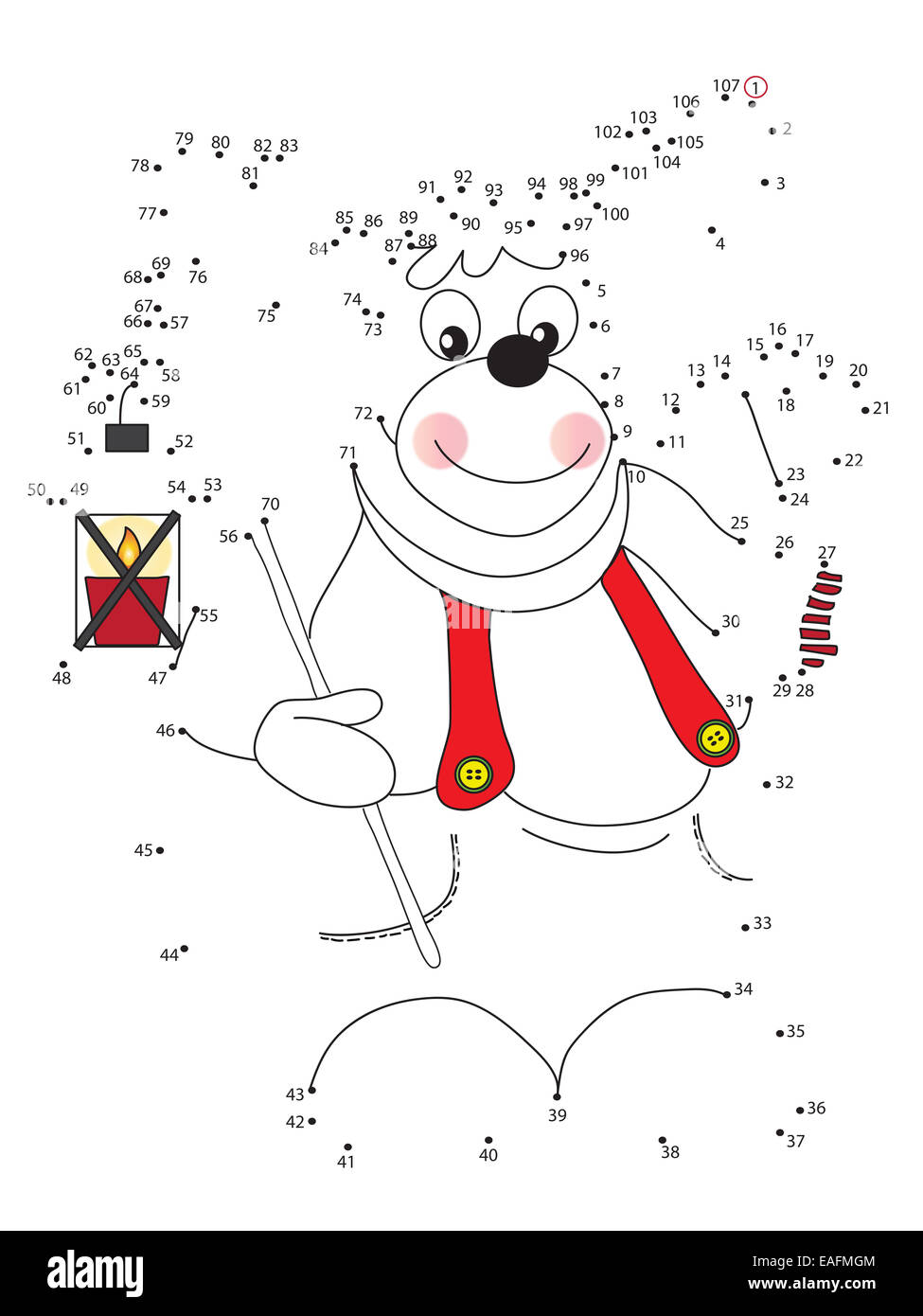 Jeu pour les enfants pour Noël : relie les points suivant les numéros. Banque D'Images