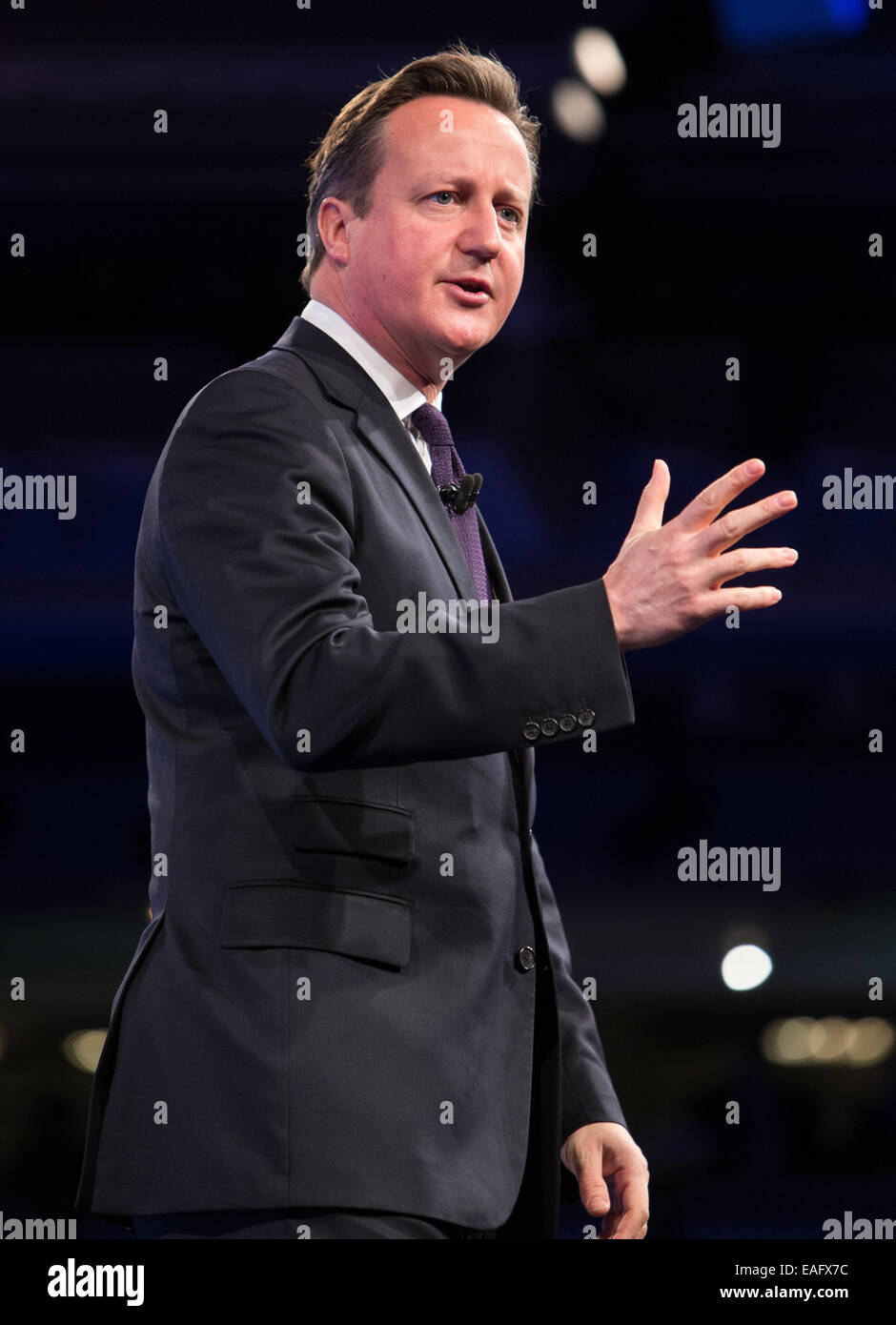 Le premier ministre, David Cameron, s'adresse à la conférence annuelle de l'IBC à l'hôtel Grosvenor House, Londres Banque D'Images