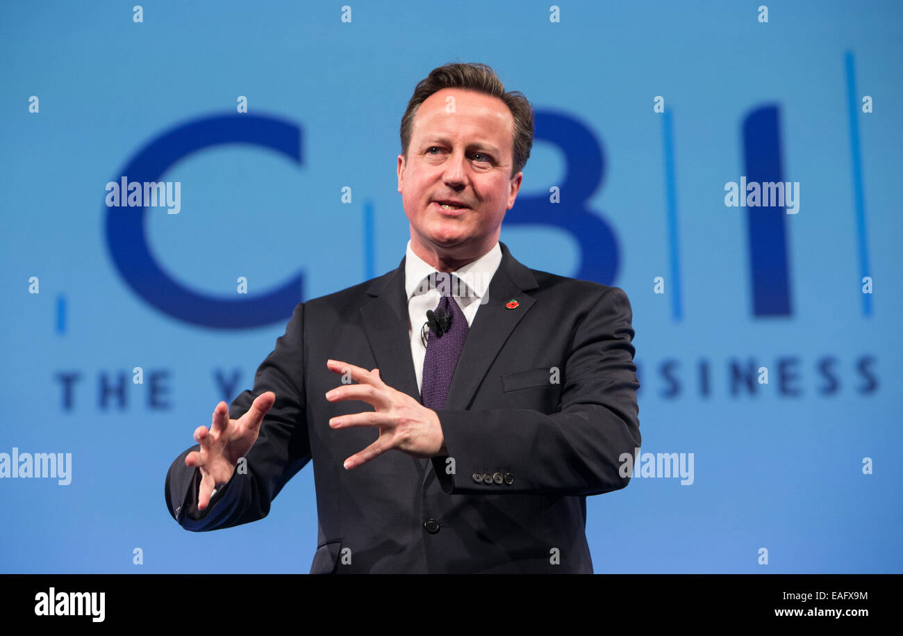 Le premier ministre, David Cameron, s'adresse à la conférence annuelle de l'IBC à l'hôtel Grosvenor House, Londres Banque D'Images