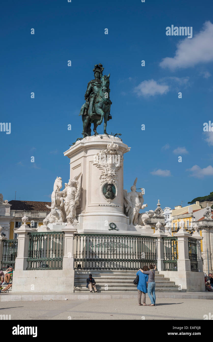 Statue du Roi Jose je à Commerce Square, Praca do Comercio, Lisbonne, Portugal Banque D'Images