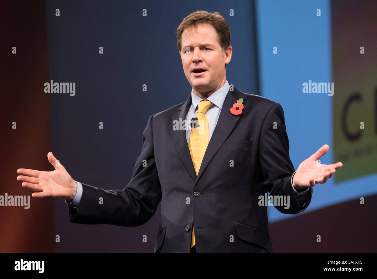 Vice-premier ministre, Nick Clegg, s'exprimant lors de la conférence annuelle de l'IBC à l'hôtel Grosvenor,Londres Banque D'Images