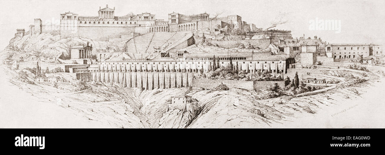 Fin du xixe siècle, la reconstruction de l'ancienne ville grecque de Pergame ou Pergame, aujourd'hui Bergama, Province d'Izmir, Turquie. Banque D'Images