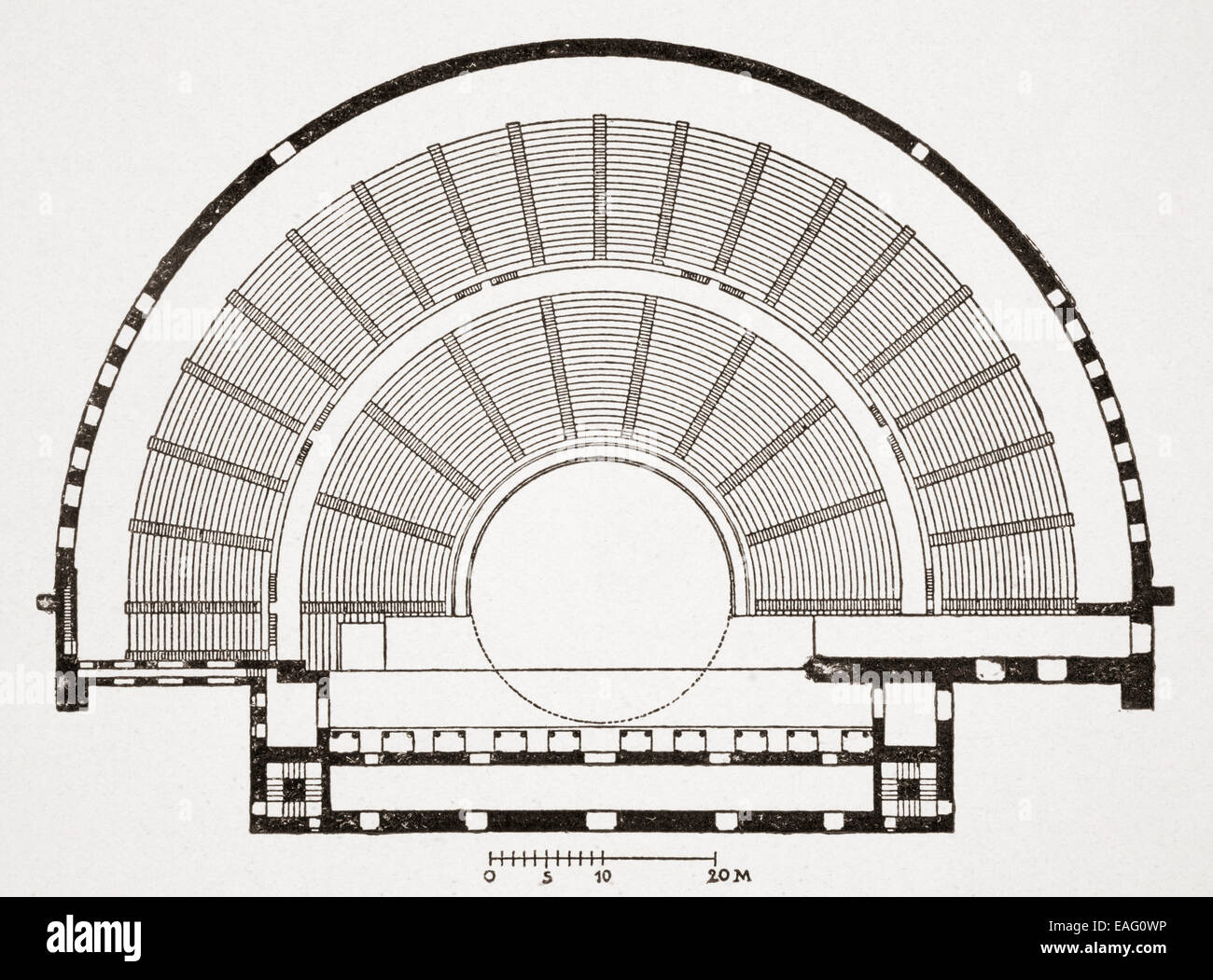 Plan du théâtre romain à Aspendos Aspendos, Belkiz ou moderne, la Turquie. Après Wilhelm Dörpfeld. Banque D'Images