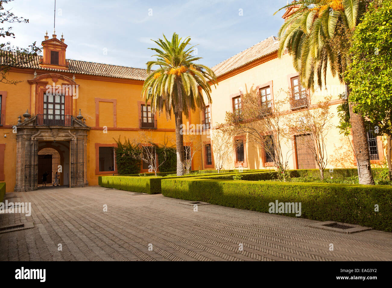 Jardins des palais Patio Alcazar, Séville, Espagne Banque D'Images