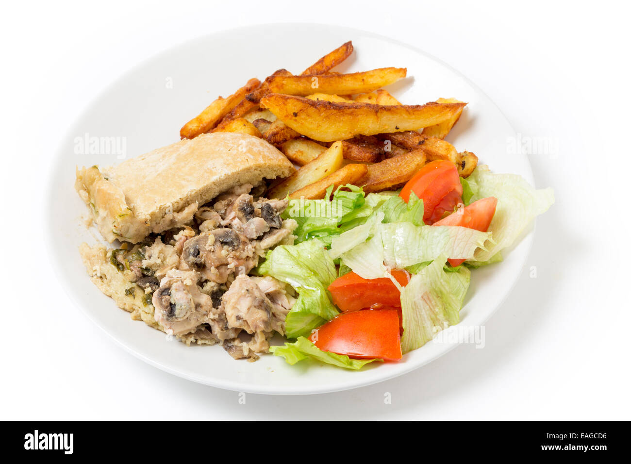 Le poulet et champignons suet pudding, la vapeur dans un un bassin, et la bonne vieille spécialité anglais Banque D'Images