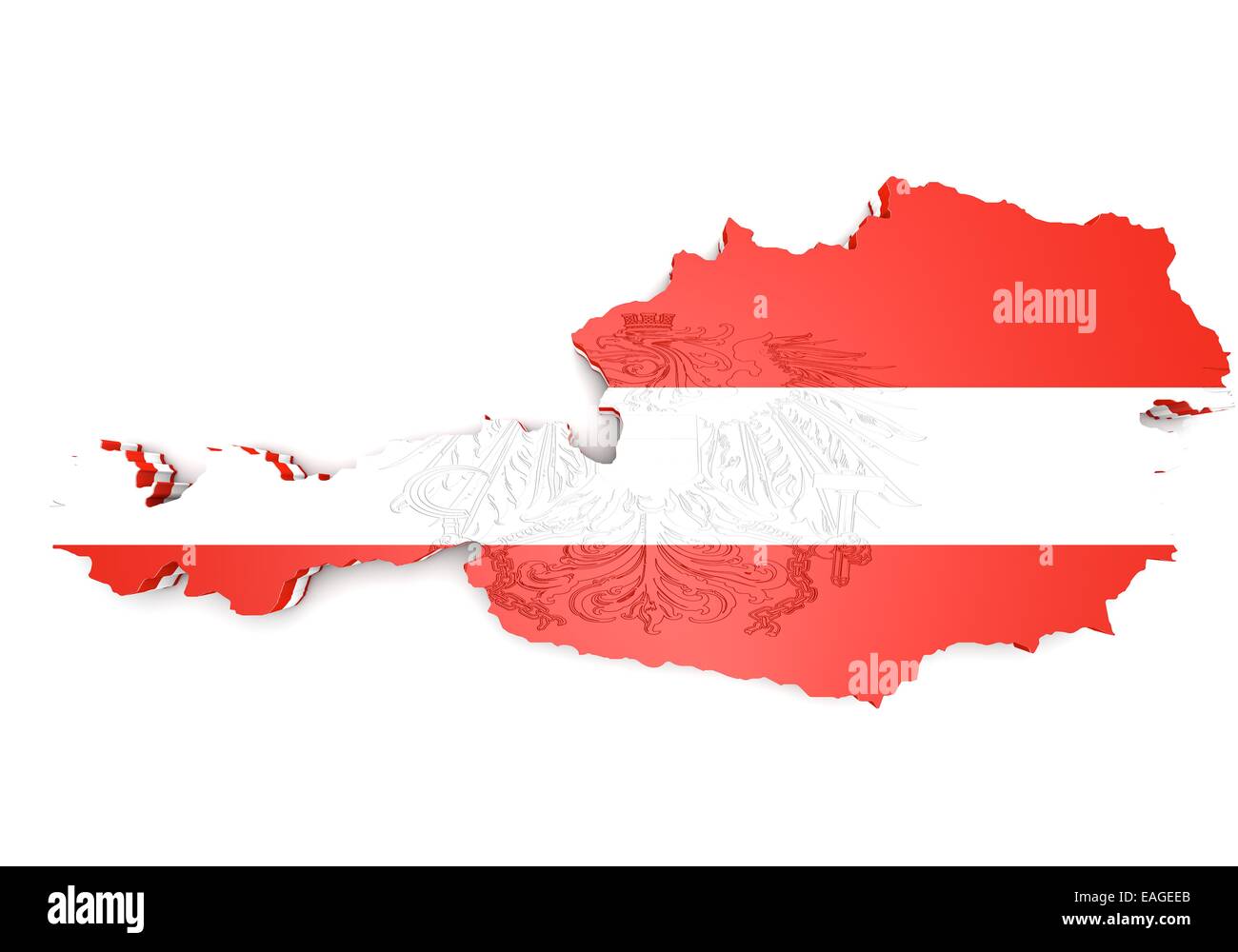 Illustration 3D de la carte de l'Autriche avec drapeau et d'armoiries Banque D'Images Illustration 3D de la carte de l'Autriche avec drapeau et d'armoiries Banque D'Images