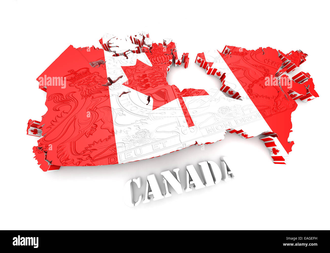 Carte du Canada avec les couleurs du drapeau. Rendu 3d illustration. Banque D'Images