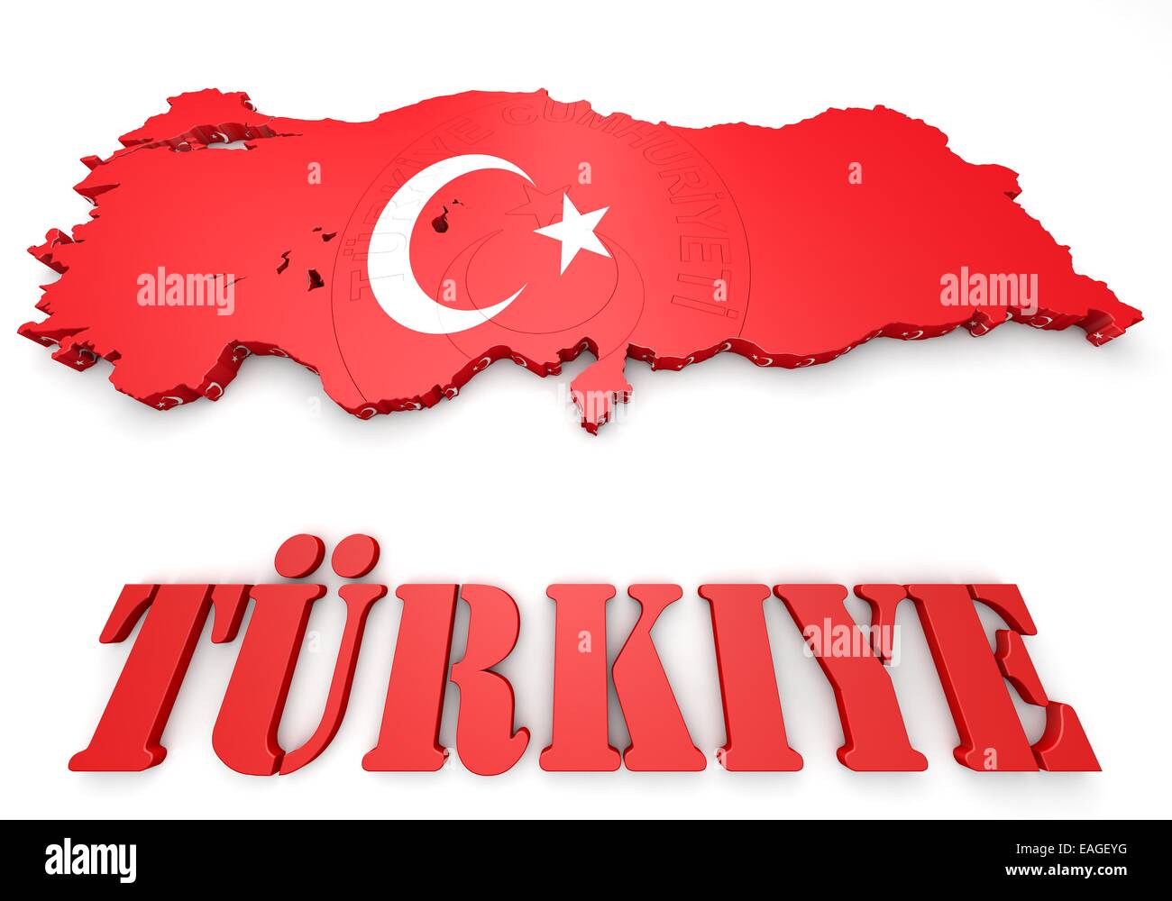 Illustration 3d de la carte de la Turquie avec drapeau et d'armoiries Banque D'Images