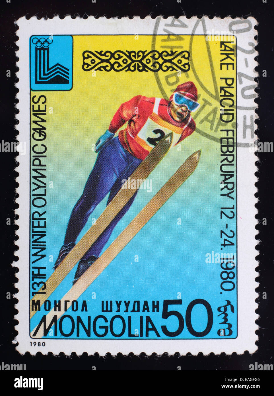 Mongolie - vers 1980 : un post de timbres en l'image de la Mongolie montre  13e Jeux Olympiques d'hiver, series, Lake Placid 1980 Photo Stock - Alamy