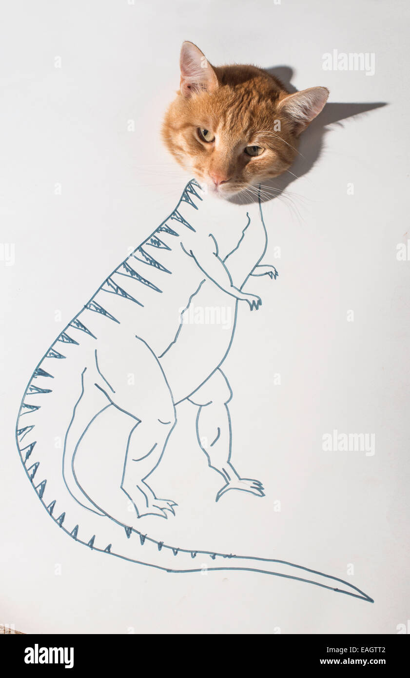 Conception cat forte dessin. Dessin de dinosaure Banque D'Images