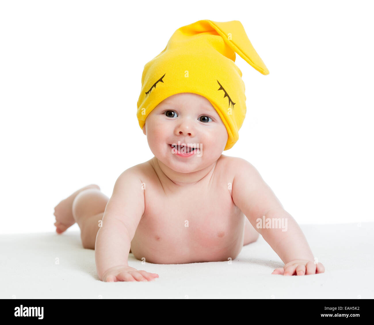 Smiling baby bébé dans funny hat Banque D'Images