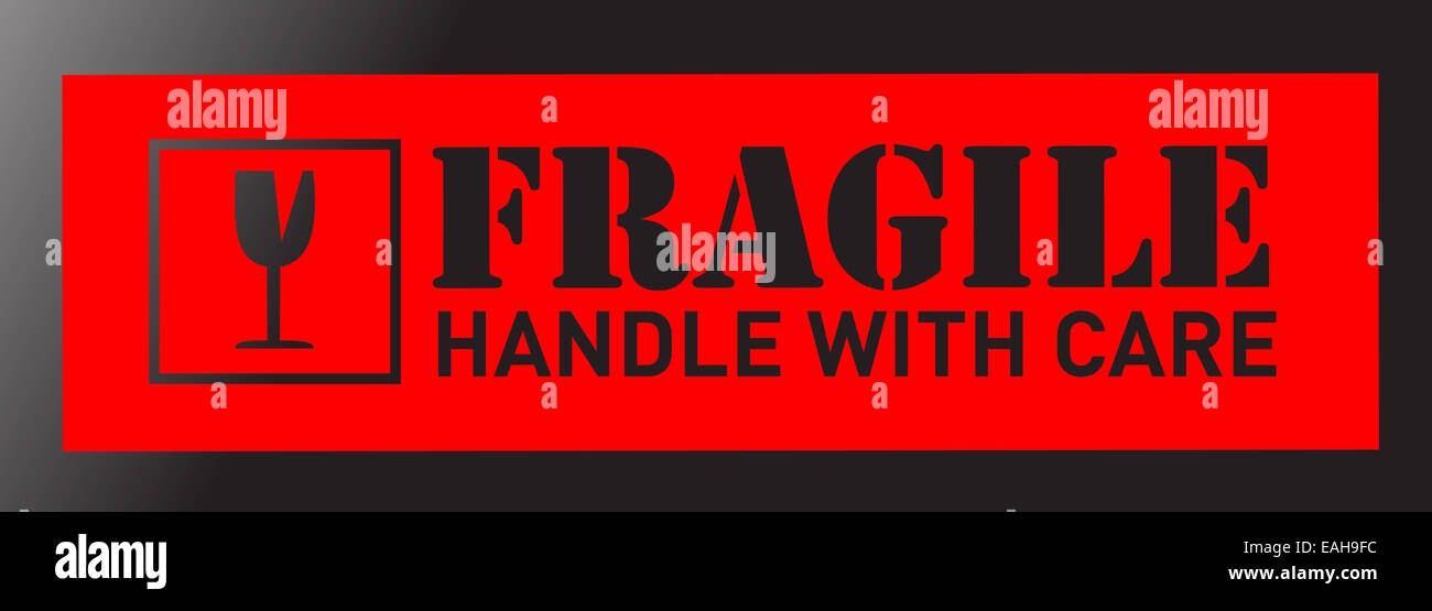 Signe fragile sticker illustration conception sur un fond noir Banque D'Images