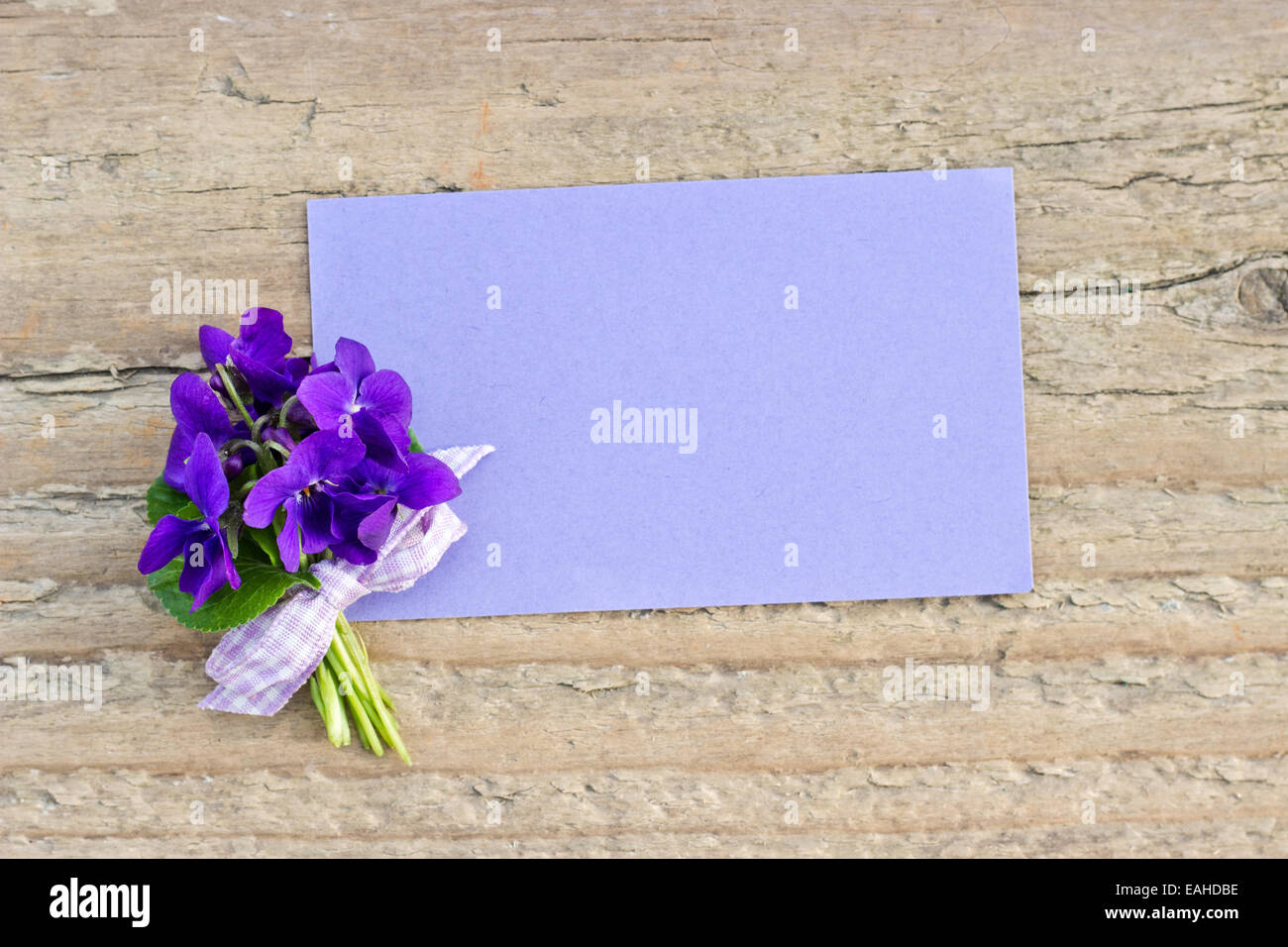 bouquet de violettes et carte Banque D'Images