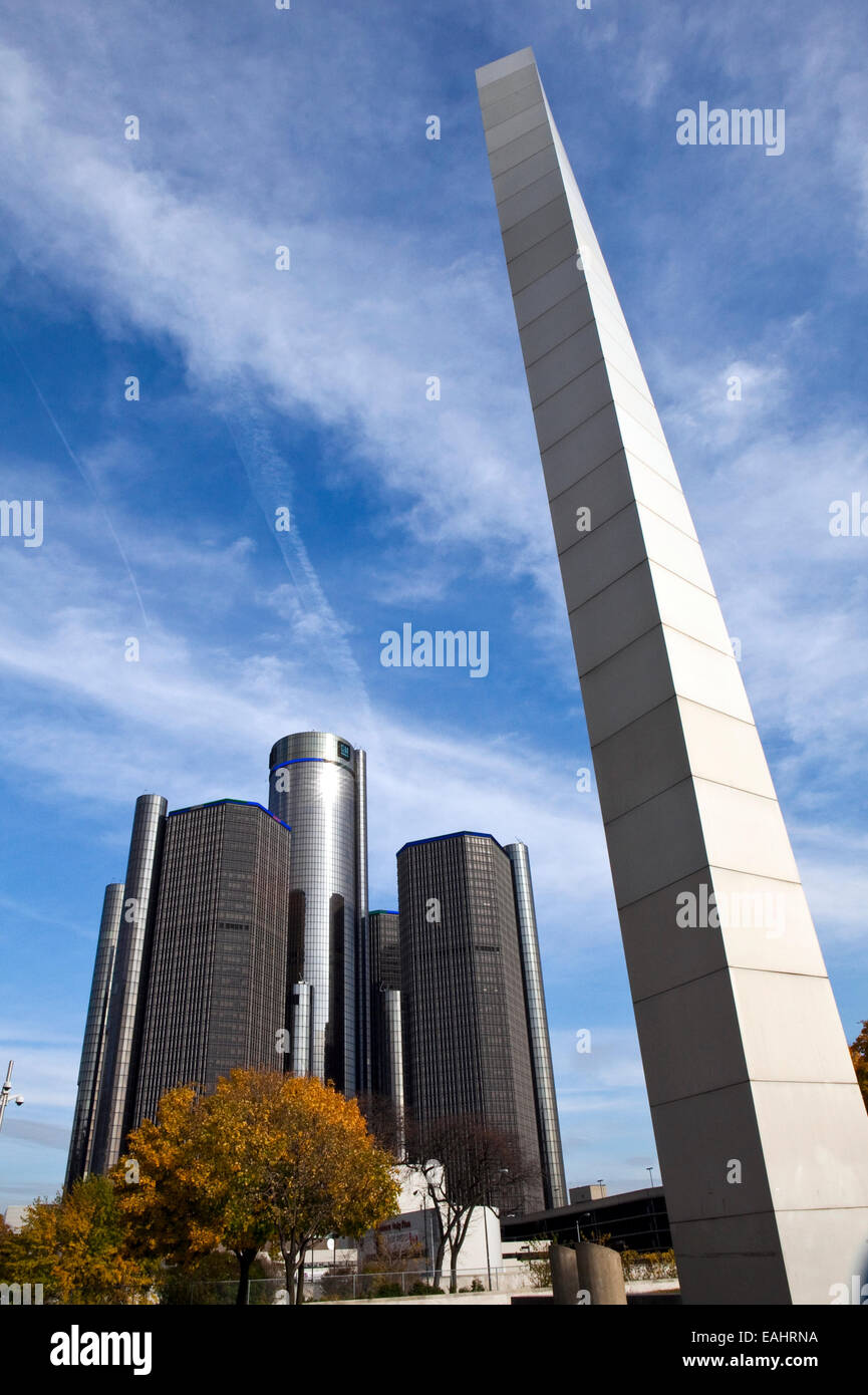 Une vue sur le siège de General Motors dans le centre-ville de Detroit Banque D'Images