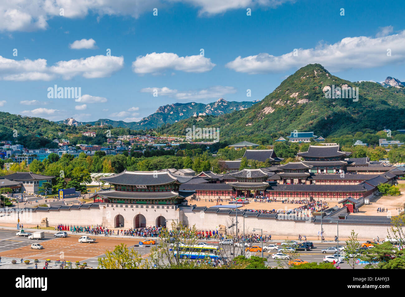 Vue aérienne de Gyeongbokgung Palace à Séoul, Corée du Sud. Banque D'Images