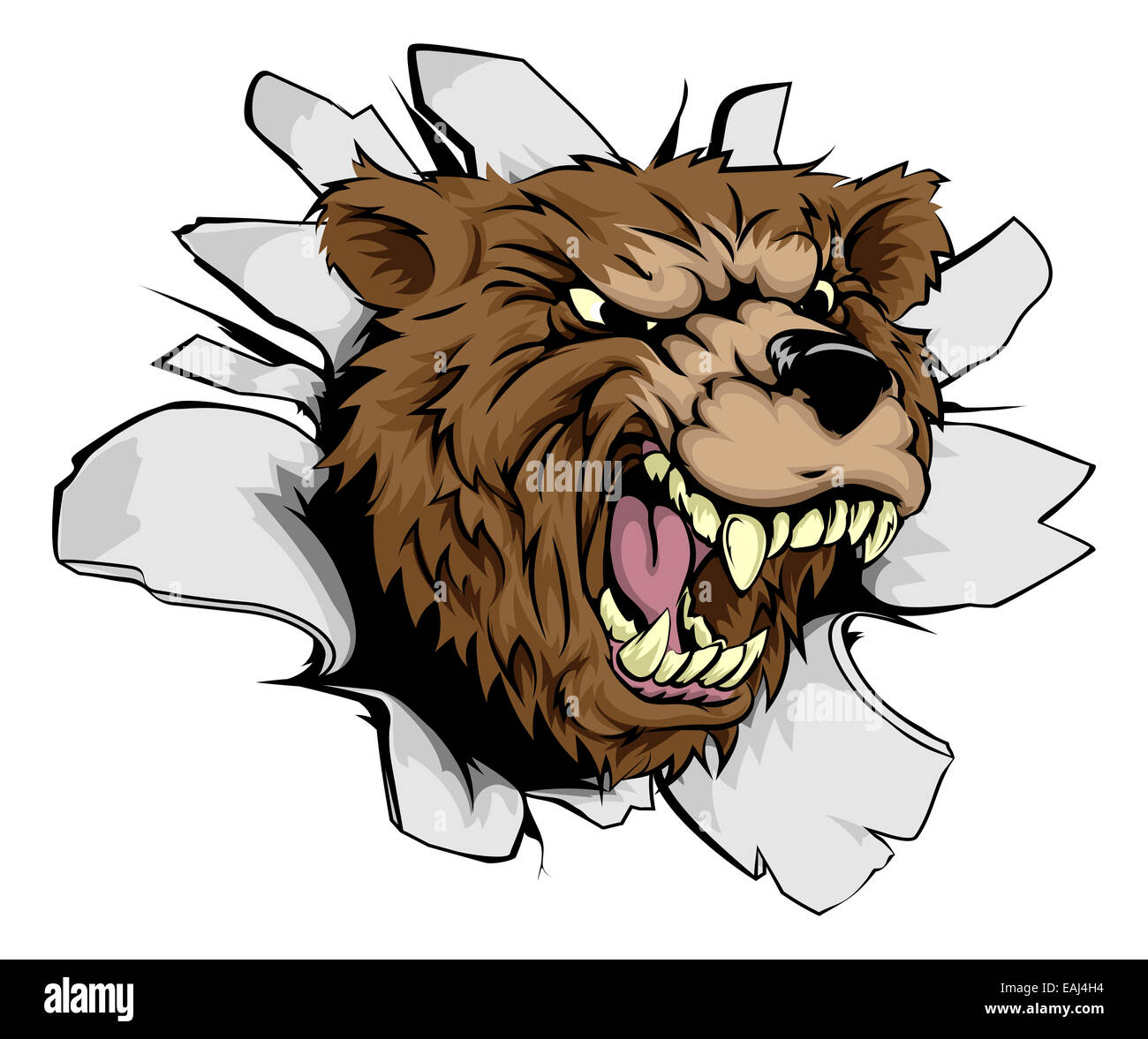 Porter concept révolutionnaire d'un caractère ou d'ours mascotte sportive à travers l'arrière-plan smashing Banque D'Images