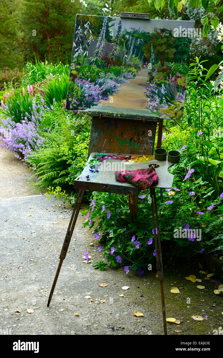 Peinture Peinture femme artiste art extérieur jardin chevalet peintre  jardinage extérieur des frontières herbacées RM kilmacurragh sont deux  fleurs Photo Stock - Alamy