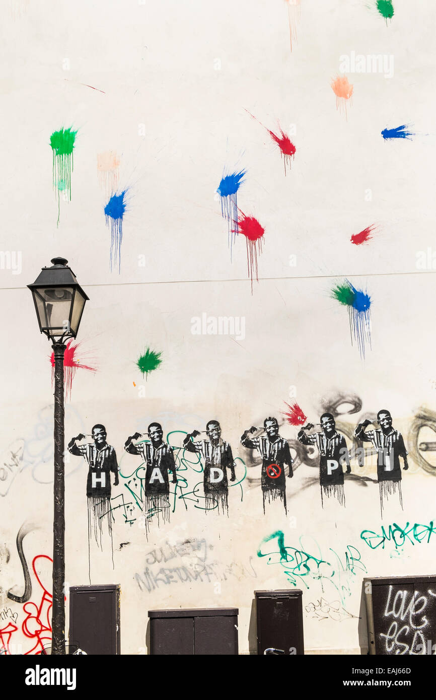 Graffito pochoir contre l'autorité française contre hadopi, violation du droit d'auteur sur internet Banque D'Images