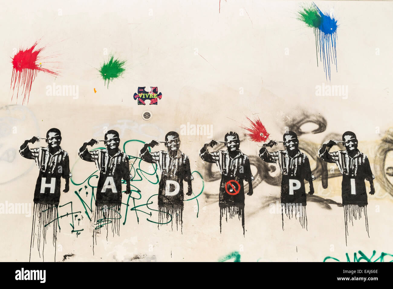 Graffito pochoir contre l'autorité française contre hadopi, violation du droit d'auteur sur internet Banque D'Images