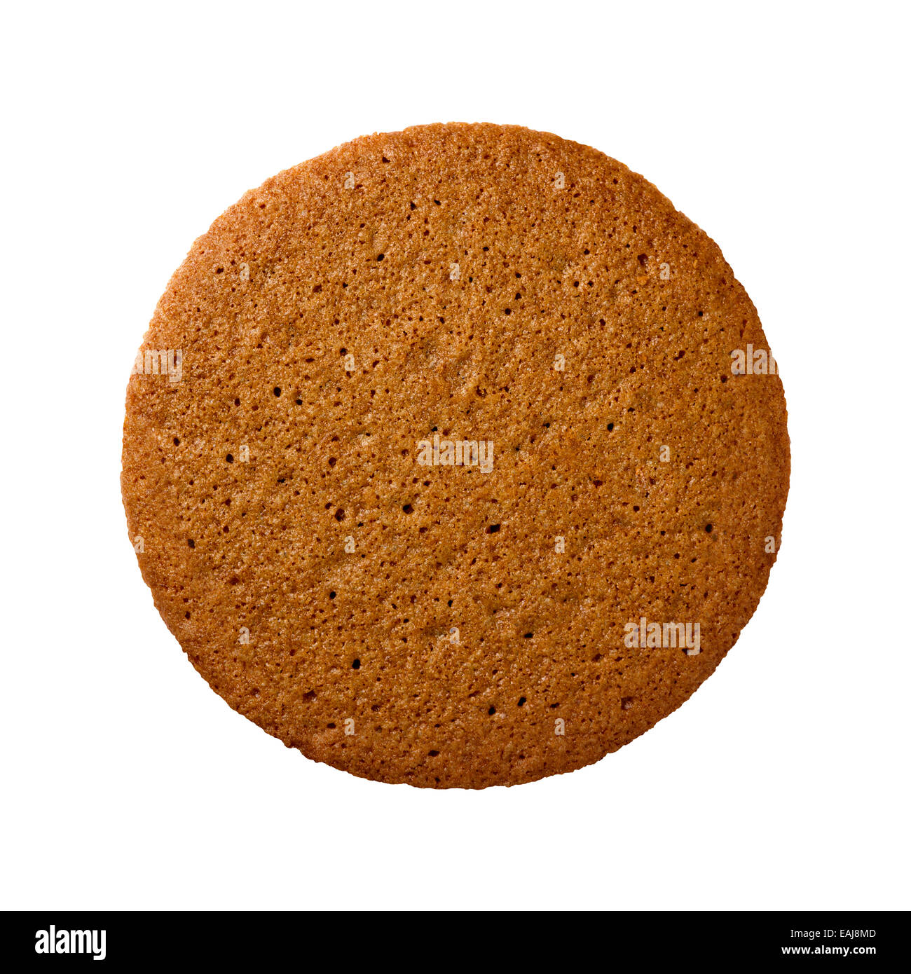 Vue aérienne d'un seul cookie snap gingembre marron ou biscuit. Banque D'Images