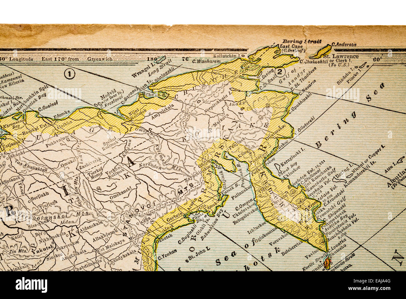 La Sibérie et la Russie sur la carte vintage années 1920, selective focus (imprimé en 1926 dans les nouvelles du monde Atlas International - Droits d'auteur e Banque D'Images