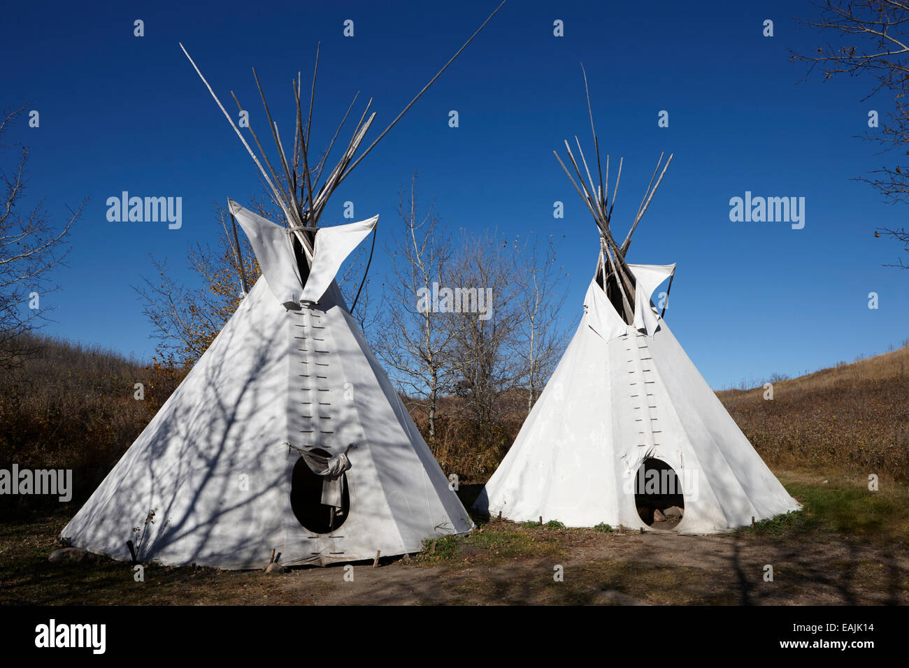 Tentes tipi à Wanuskewin Heritage Park, Saskatoon Saskatchewan Canada Banque D'Images