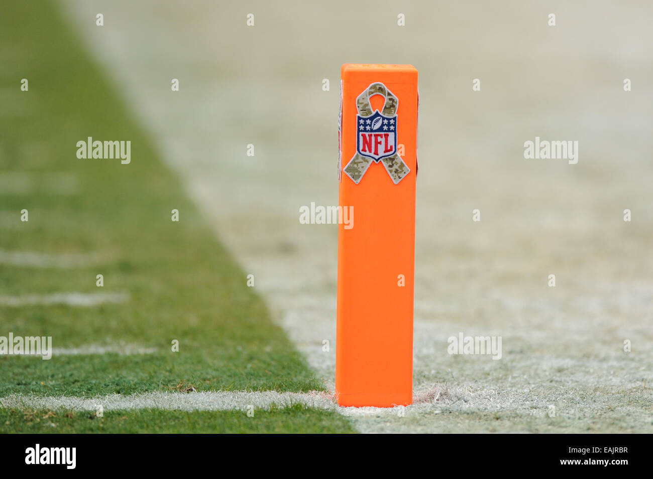 NOV 16, 2014 : Le salut militaire au service logos sont apposés sur la zone des repères pendant le match entre les Tampa Bay Buccaneers et les Redskins de Washington à FedEx Field à Landover, MD. Credit : Cal Sport Media/Alamy Live News Banque D'Images NOV 16, 2014 : Le salut militaire au service logos sont apposés sur la zone des repères pendant le match entre les Tampa Bay Buccaneers et les Redskins de Washington à FedEx Field à Landover, MD. Credit : Cal Sport Media/Alamy Live News Banque D'Images