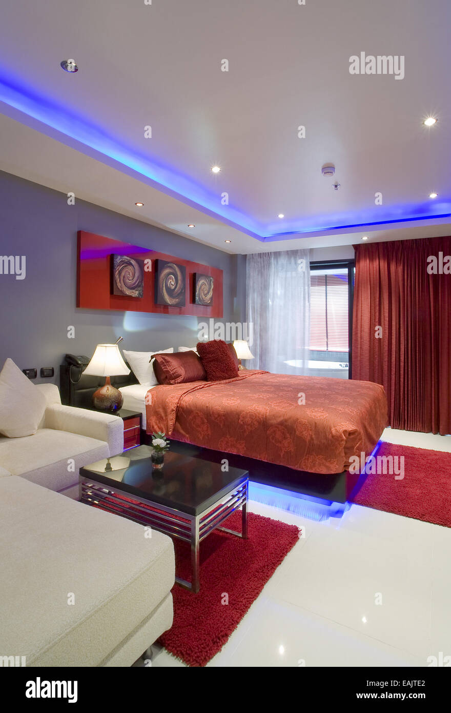 Vue panoramique de Nice chambre moderne et élégante. Les images sur le mur ont été modifiées. Banque D'Images