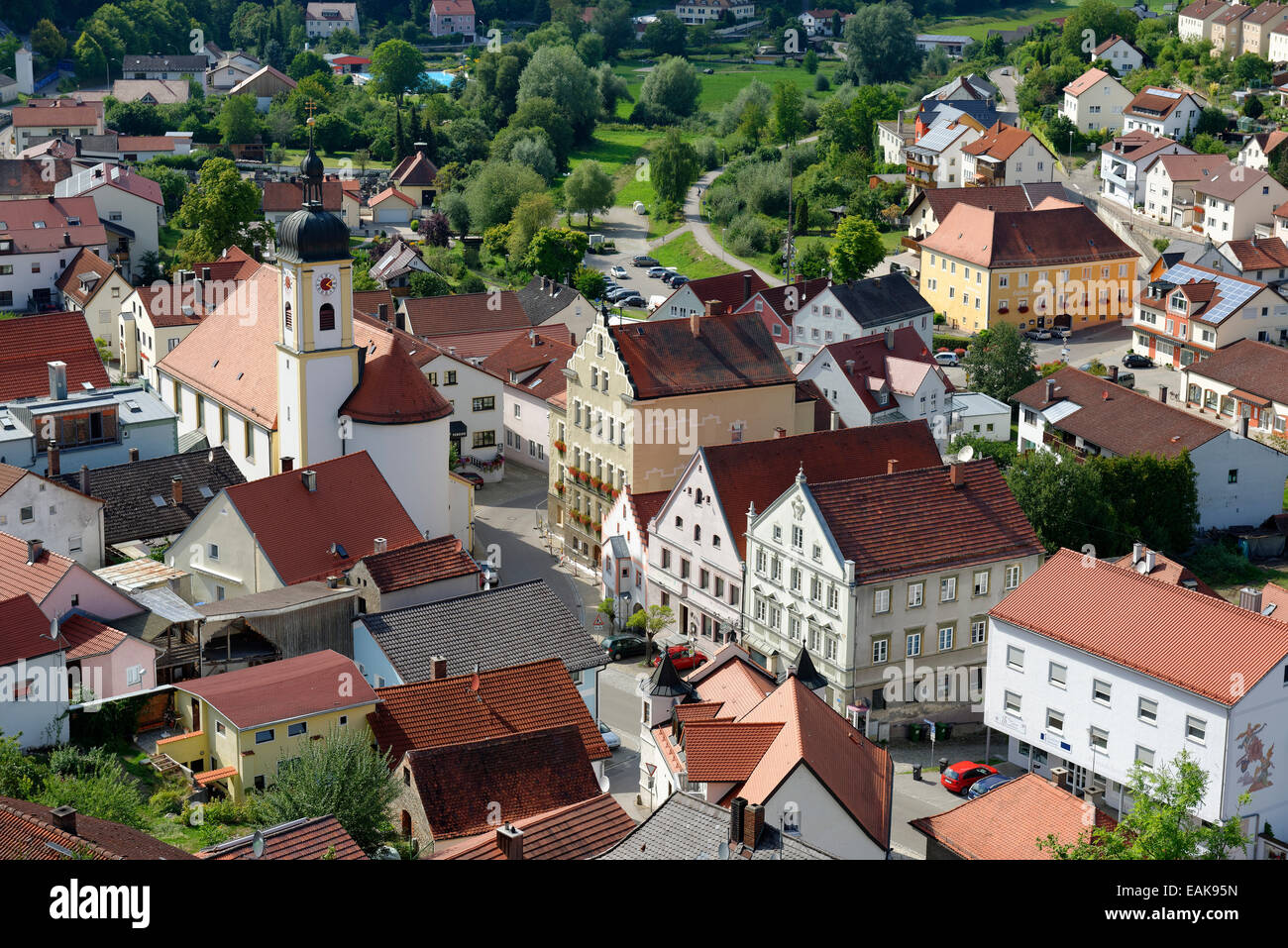 Paysage urbain d'Altmannstein, par le haut, Altmühltal, Altmannstein, Haute-Bavière, Bavière, Allemagne Banque D'Images