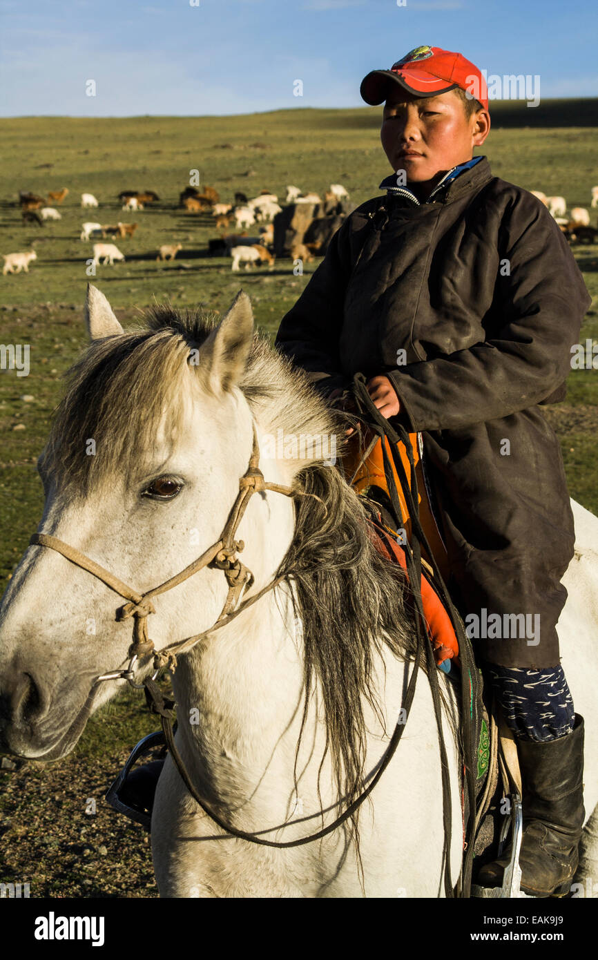 L'homme sur un cheval en Mongolie Banque D'Images