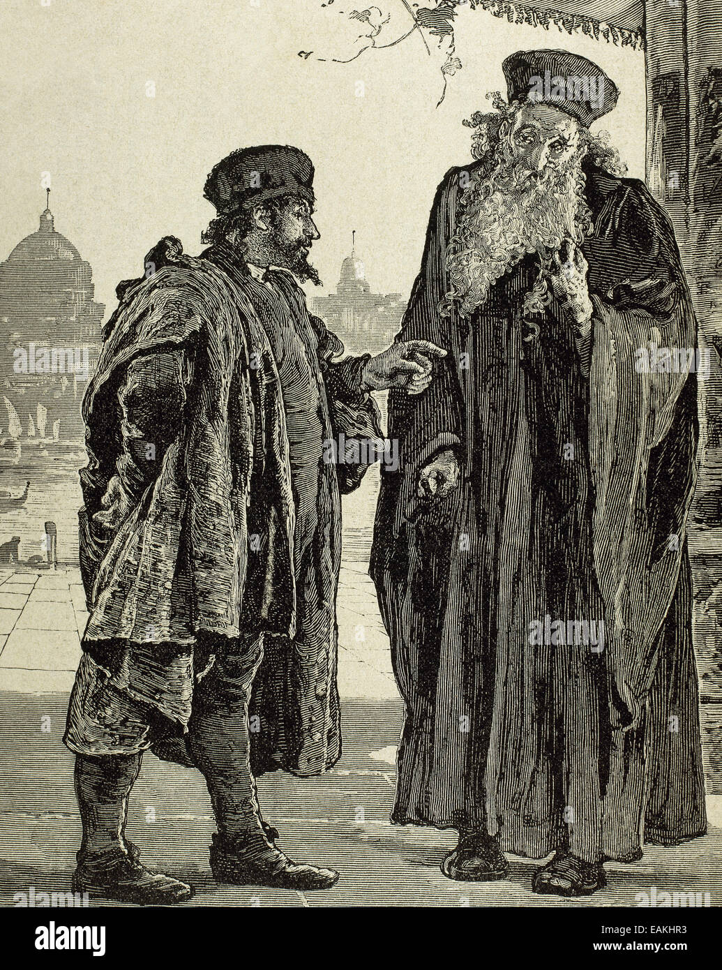 William Shakespeare (1564-1616). Le Marchand de Venise. Shylock et Tubal. La gravure. Banque D'Images