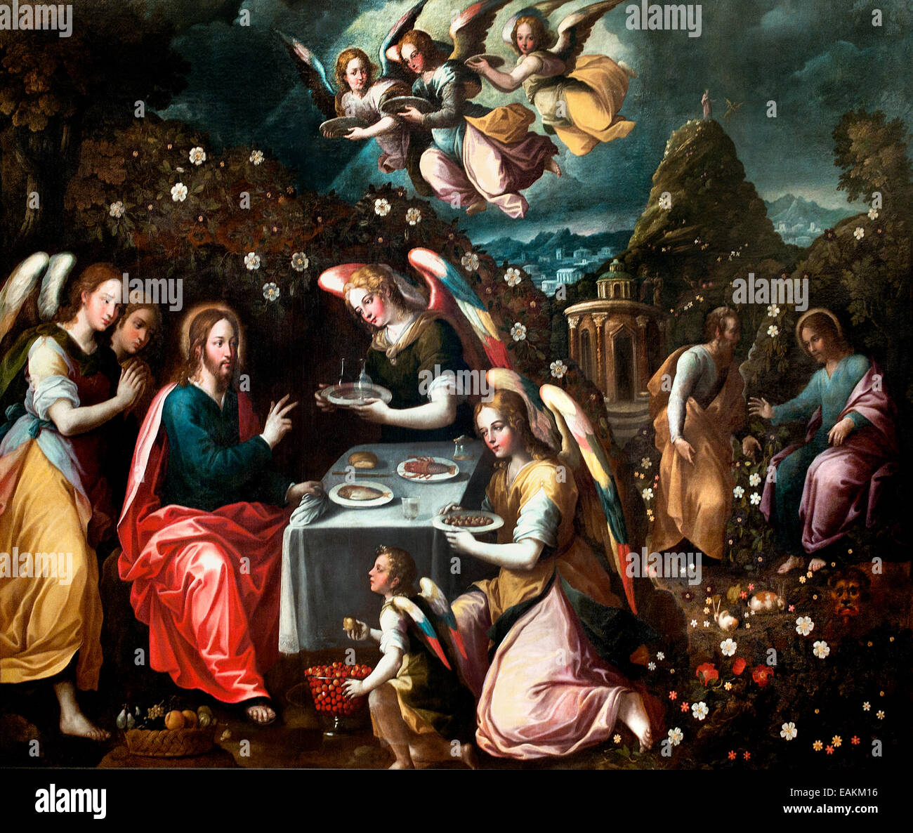 Jésus tenté par le diable et servi par les anges Artiste du sud de l'Italie l'école italienne du xviie siècle Banque D'Images