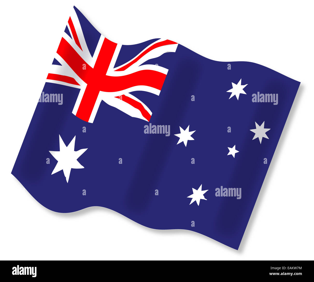 Brandissant le drapeau australien dans un jeu sur un fond blanc Banque D'Images